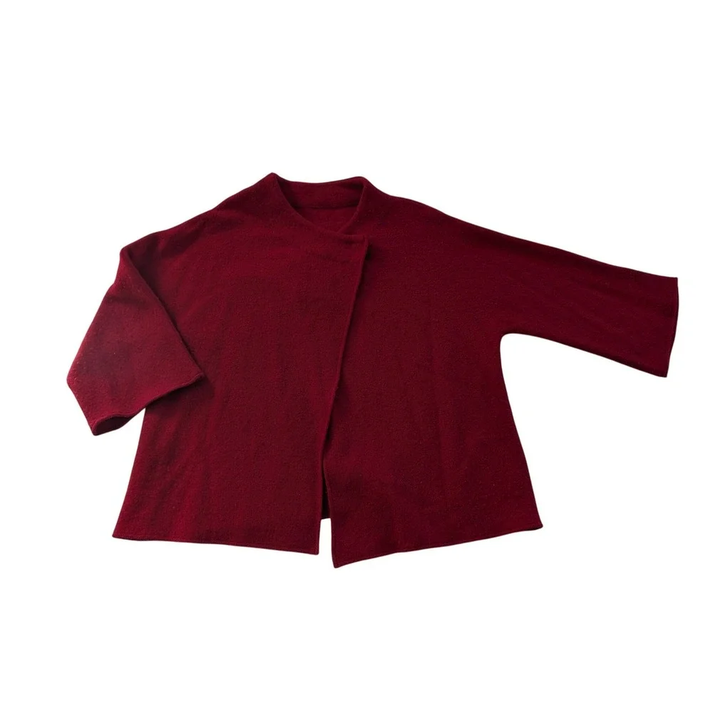 Unbranded Wool Cape Women M Red Asymmetrical Wrap Coat Old Money Minimalist‎